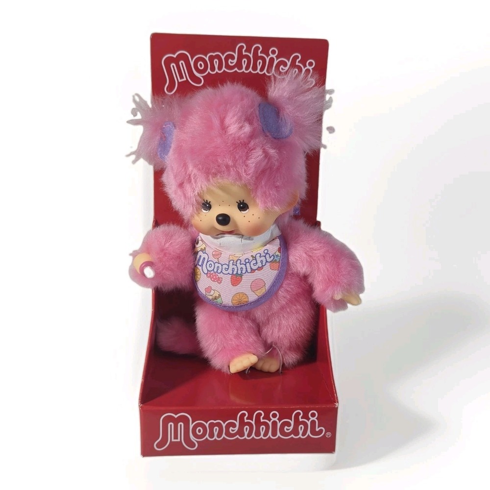 Sekiguchi Monchhichi Pink Candy / Frozen Fruit Girl 8" Plush w/ Lavender Hearts